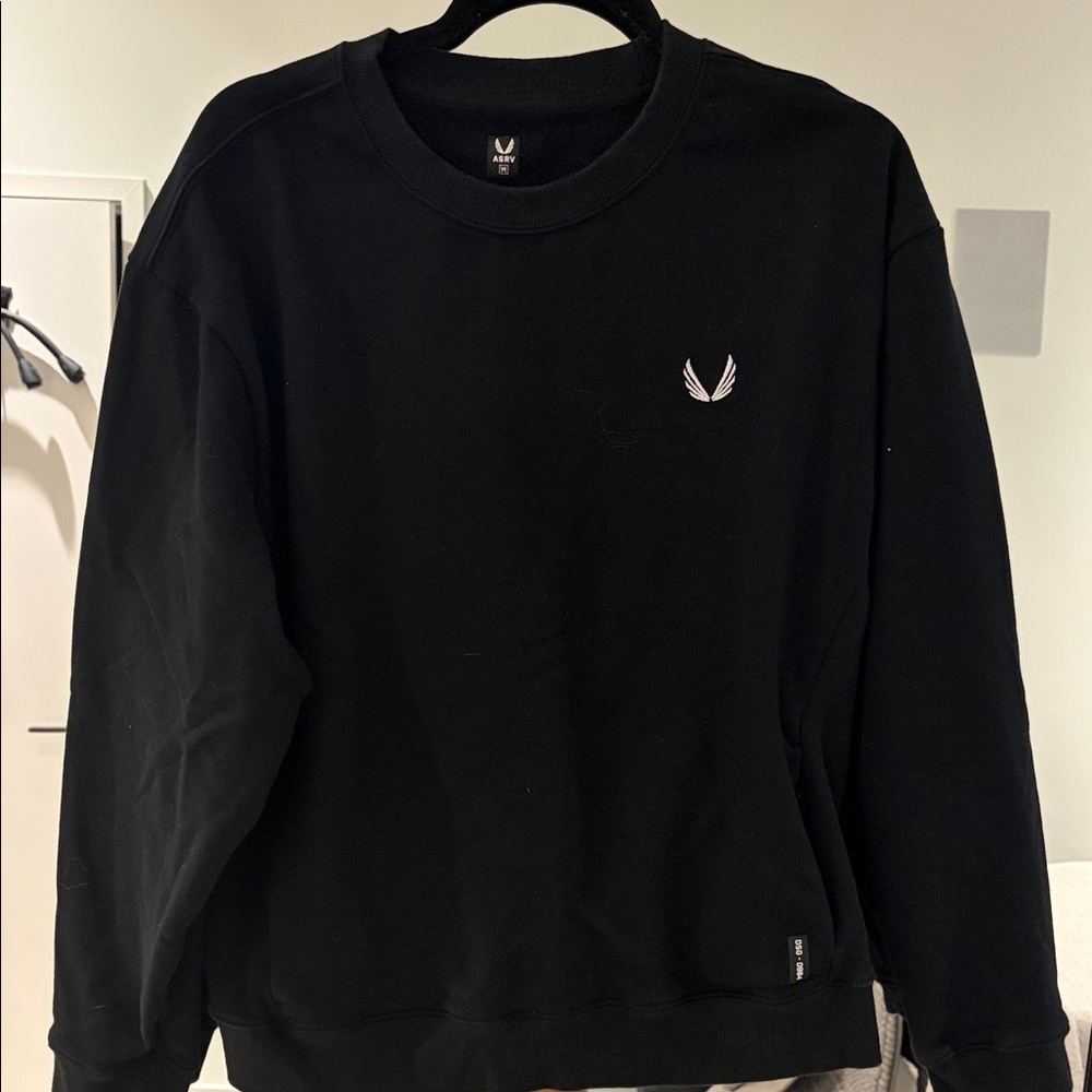 ASRV Black Herringbone Crewneck Sweater